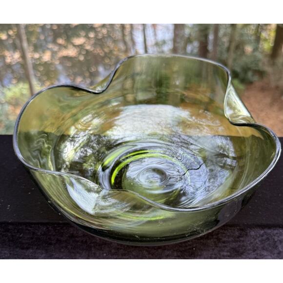 Vintage Anchor Hocking Large Serving Bowl, Accent Modern Forest Green Folded Rim - Picture 2 of 11